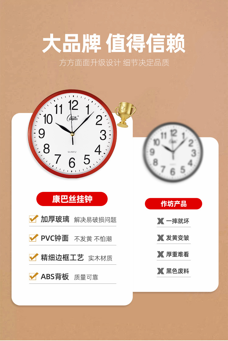 石英钟网红钟表静音挂钟挂表客厅轻奢时尚家用时钟挂墙静音扫秒详情5