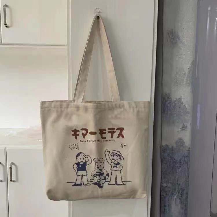 Single-shoulder canvas bag for female students in class, artistic Korean style retro English fashion shopping wholesale cloth bag, zipper bag pic 6