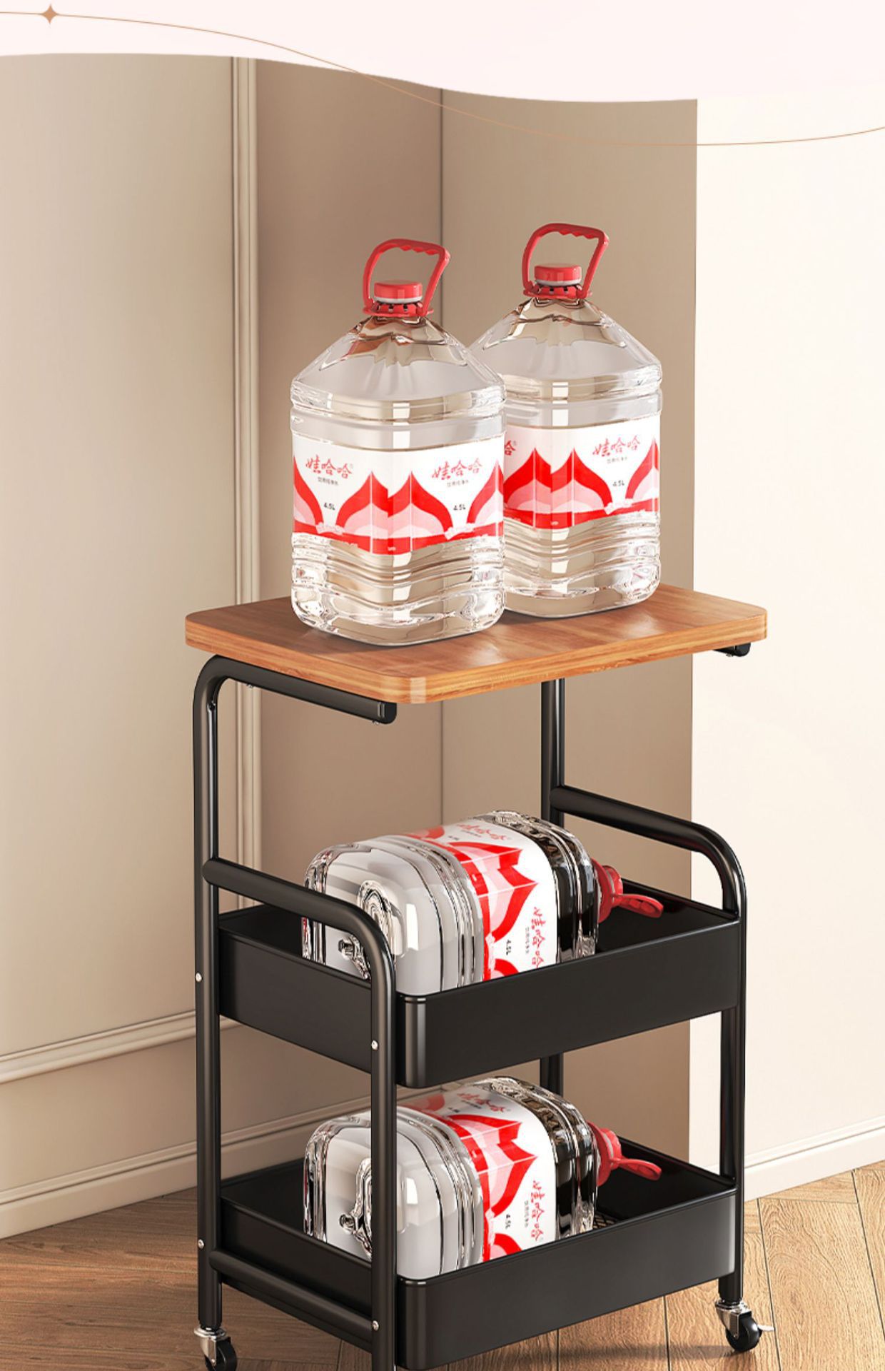 Chinese-style storage rack, movable trolley, book storage rack, home multi-layer schoolbag roller cabinet pic 21