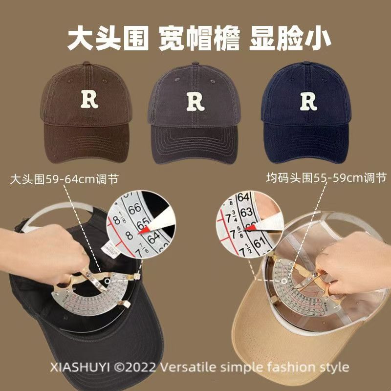 The new large-head baseball cap with a deep top and wide brim, embroidered letters, is a versatile and trendy solid-color baseball cap pic 2