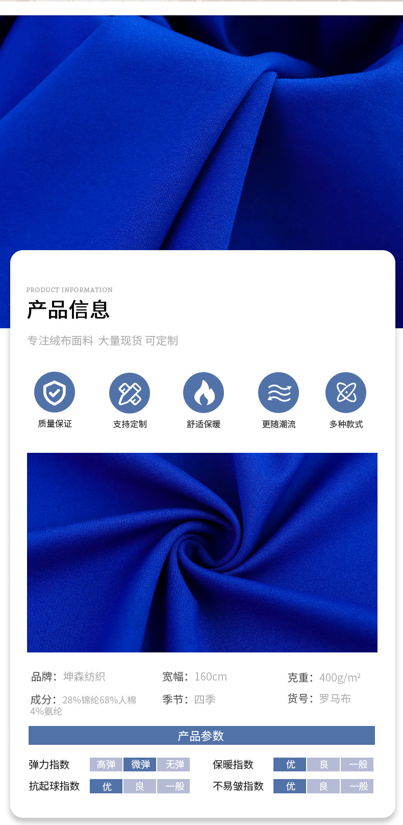 40支NR罗马布锦纶弹力针织罗马布校服T恤家居服卫衣服装裙裤详情3