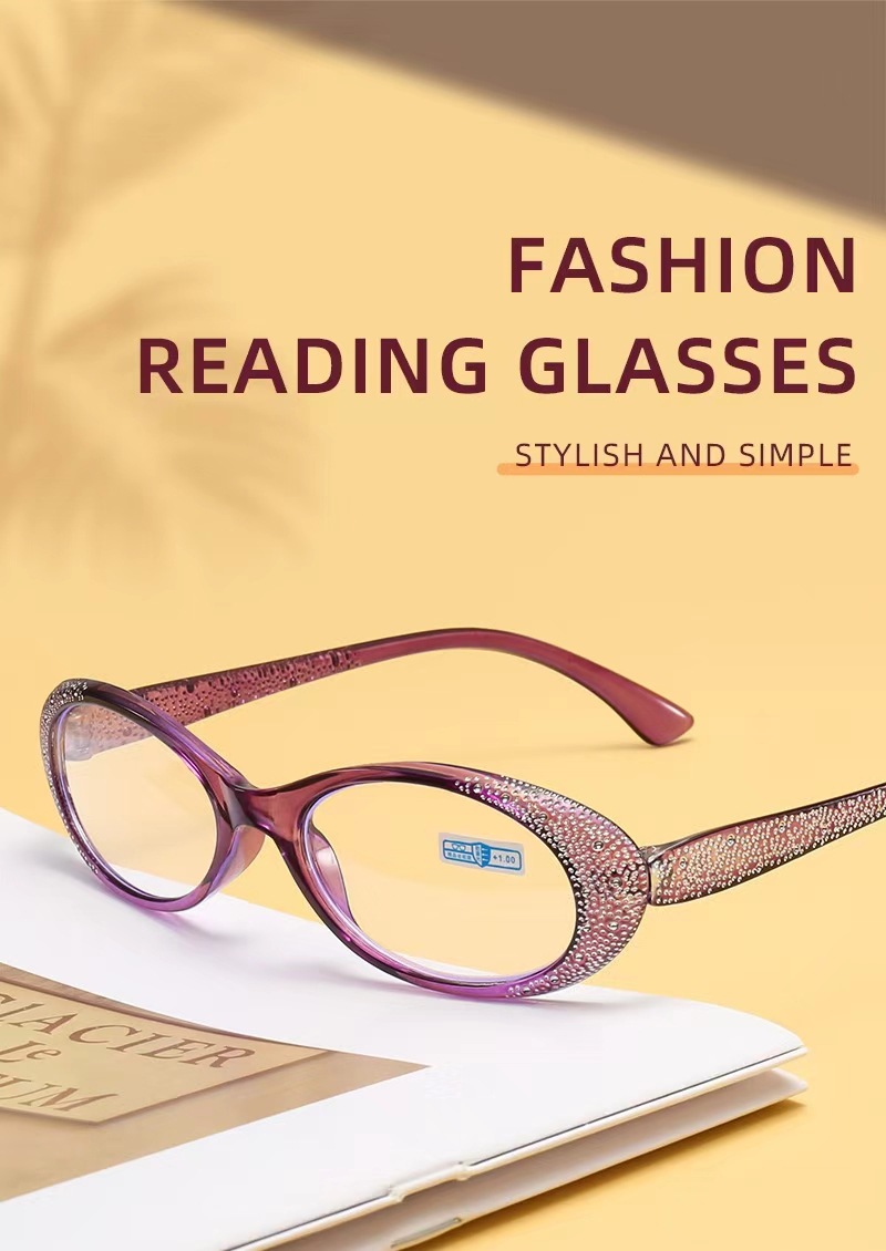 The new personalized diamond-encrusted oval small frame anti-blue light reading glasses are fashionable and youthful for the middle-aged and elderly pic 1
