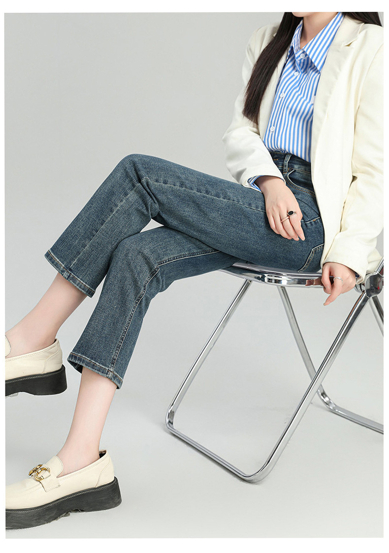 爆款超柔高腰小直筒牛仔裤女2024春季弹力黑色修身窄版烟管法棍裤详情23