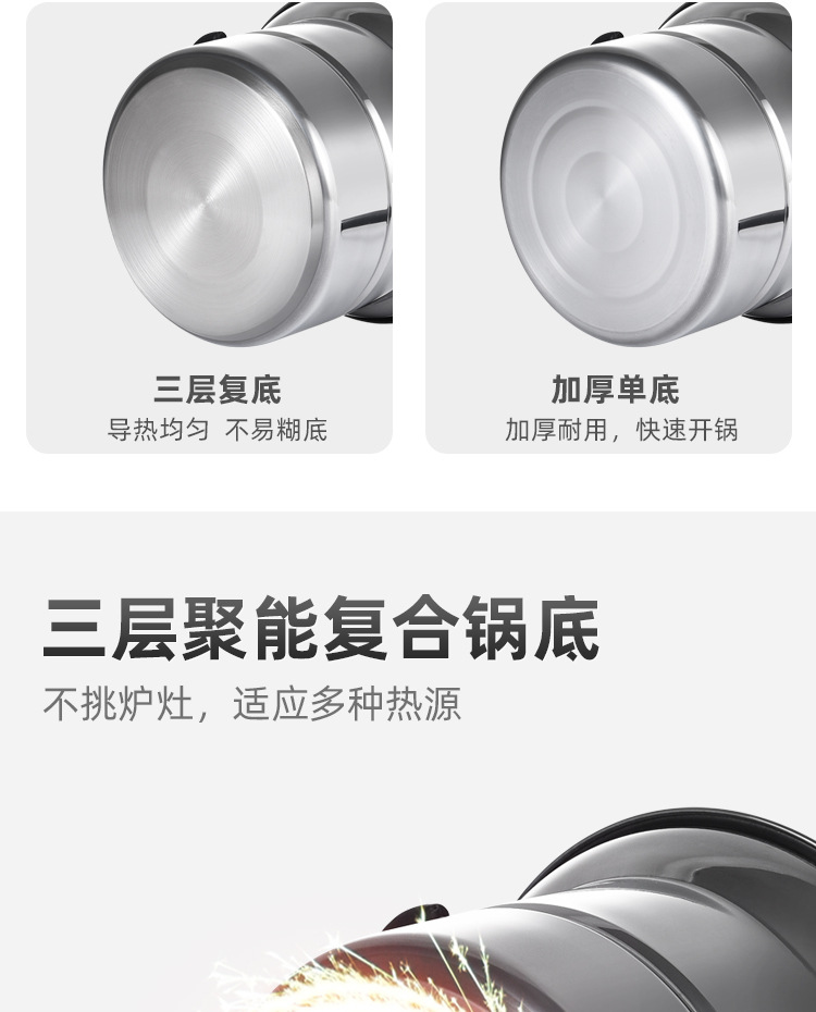 Factory direct supply of stainless steel household noodle soup pot, soup pot, single-bottom deep-frying and steaming soup pot, multi-functional cooking pot gift pic 12