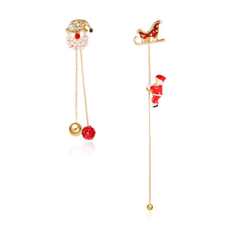 欧美跨境新款圣诞节耳环创意百搭会爬的圣诞老人不对称耳环女批发详情38