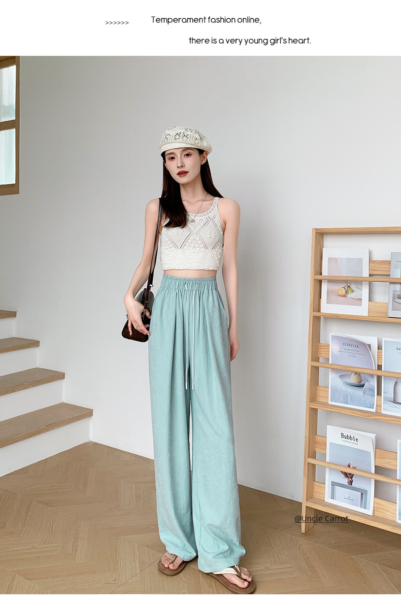 白色奶芙山本阔腿裤女春夏2024新款高腰垂感醋酸小个子慵懒风冰丝详情13