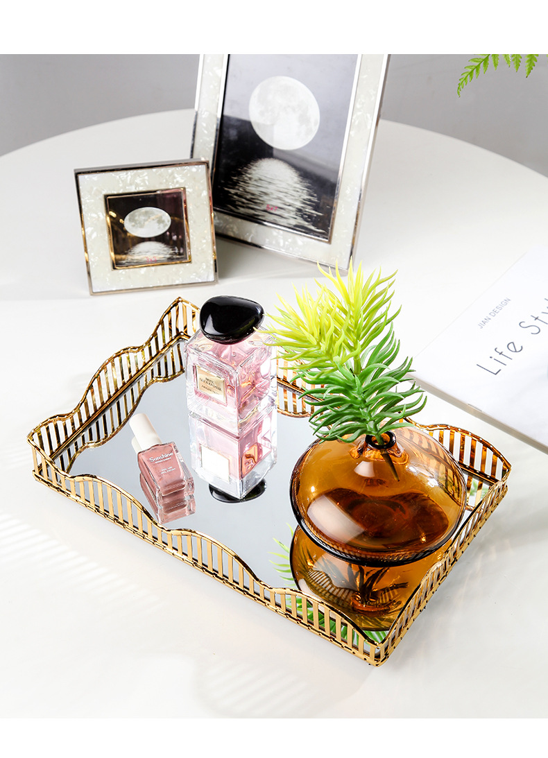 铁艺玻璃镜面果盘婚礼果盘北欧金属化妆品收纳托盘果盘大号容量详情9