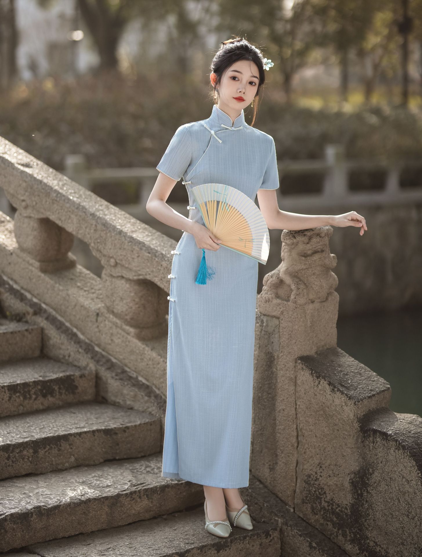 New Spring/Summer 2024 Chinese-style daily artistic, comfortable, breathable, floor-length, traditional full-opening modified cheongsam, a national trend pic 7