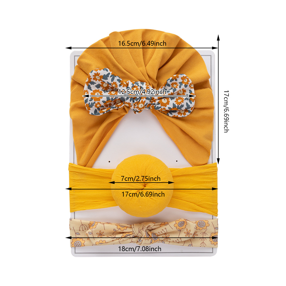 欧美新款新生婴儿帽子发带套装两件套0-12个月宝宝套头帽印度帽详情6