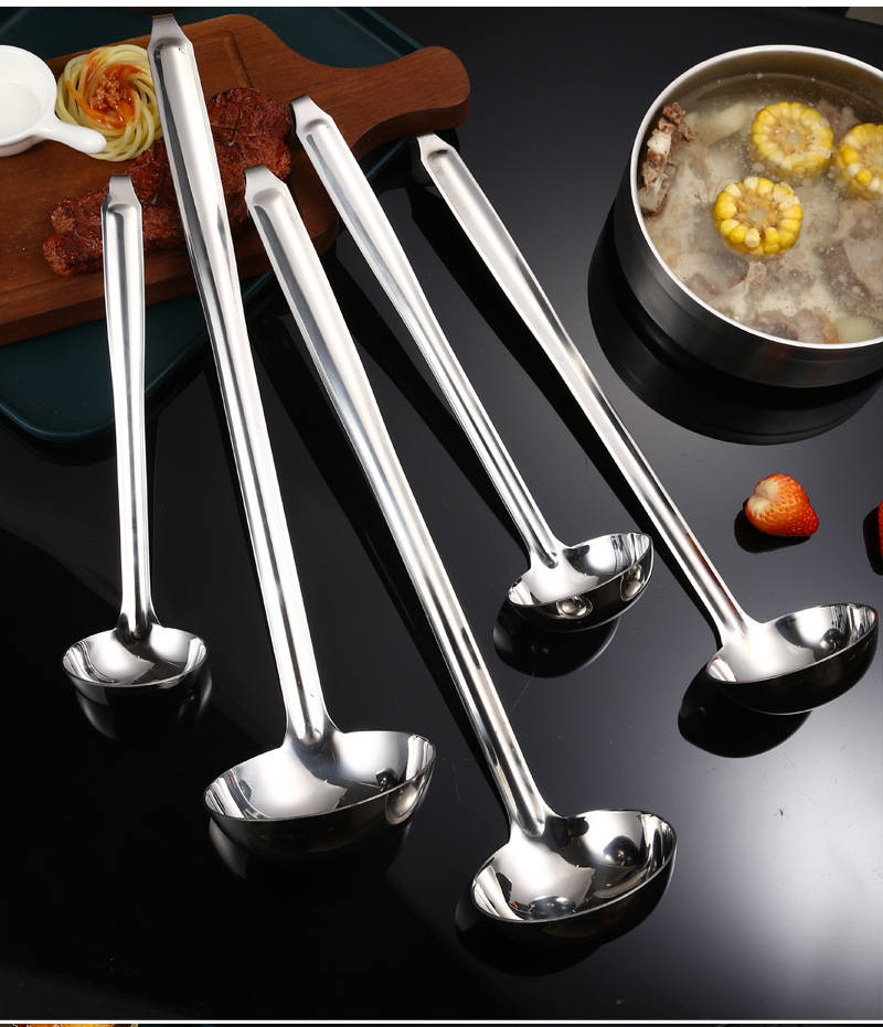 不锈钢带钩汤桶勺加厚加深长柄家用汤勺粥勺酒店安士量勺打酒勺详情16