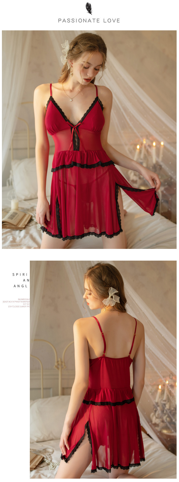 性感深V睡裙女蕾丝边火辣诱惑纯欲短裙家居睡衣女士情趣内衣厂家详情3