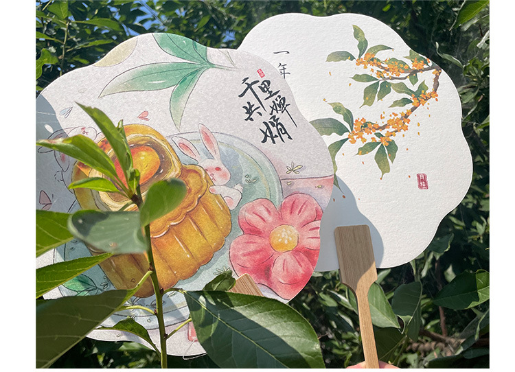 中秋节团扇宣纸扇子中秋活动暖场扇古风宫扇月饼玉兔嫦娥扇面定制详情11