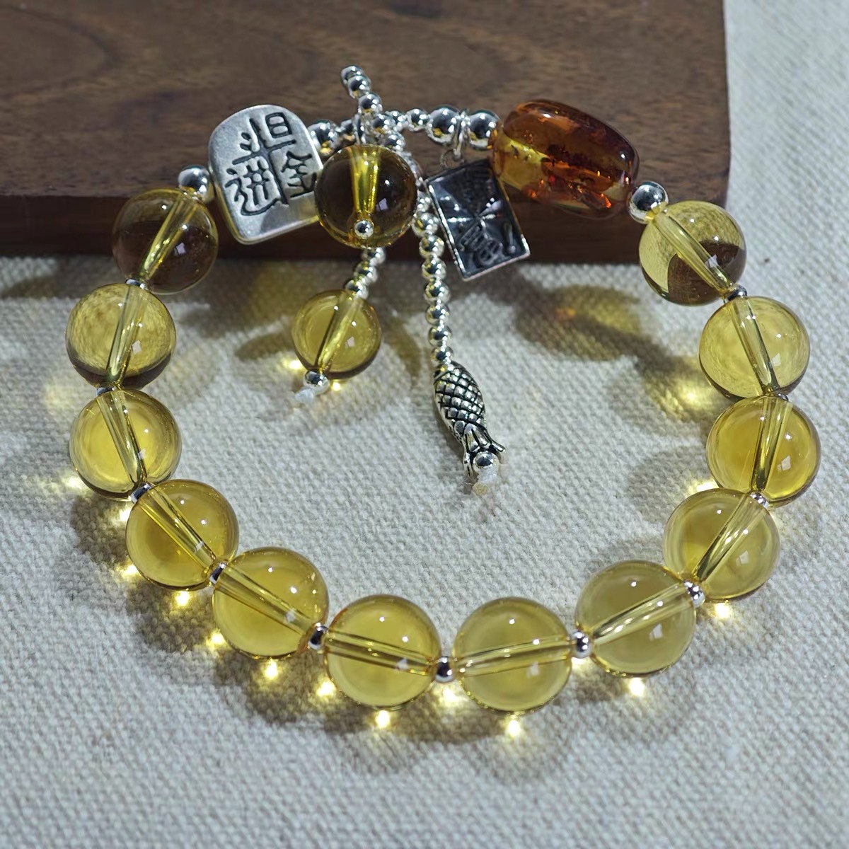 S925 Pure silver yellow crystal Daily Gold Earn bracelet, ins light luxury style bracelet, niche design sense pic 5