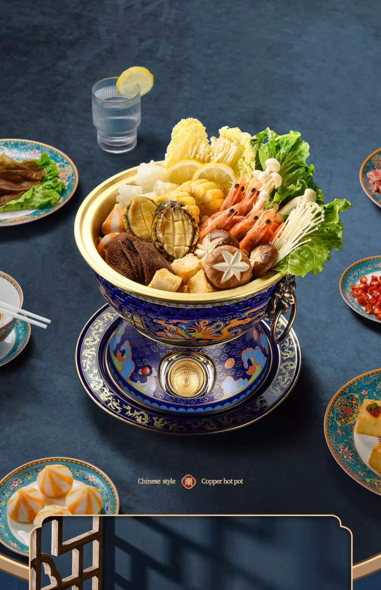 景泰蓝火锅老北京涮牛羊肉火锅家用聚餐插电火锅铜火锅详情15