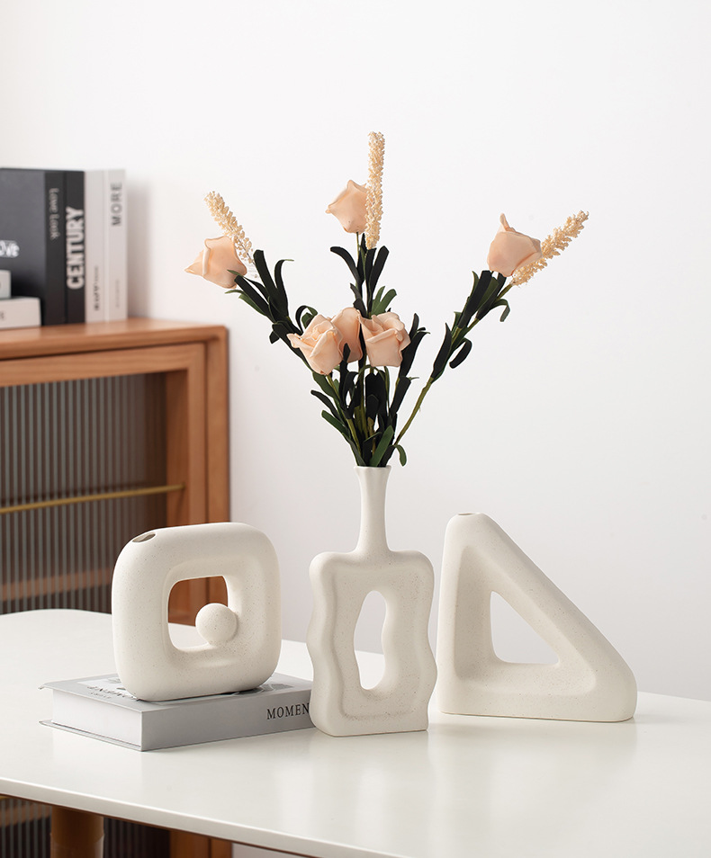 2026 European-style ceramic white vase, ins frosted and unfired creative flower arrangement, light Luxury home decoration accessory wholesale pic 6