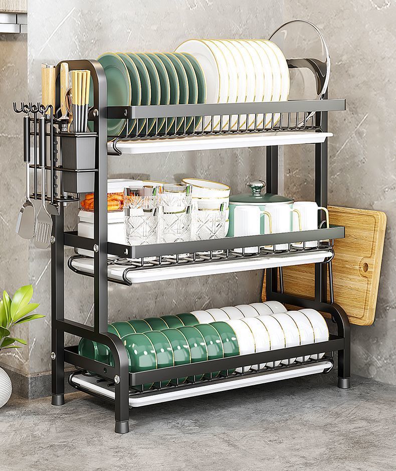 Wow, multi-layered dish storage rack, kitchen storage rack, countertop dish draining rack, multi-functional chopsticks, bowls and plates organizing supplies pic 2