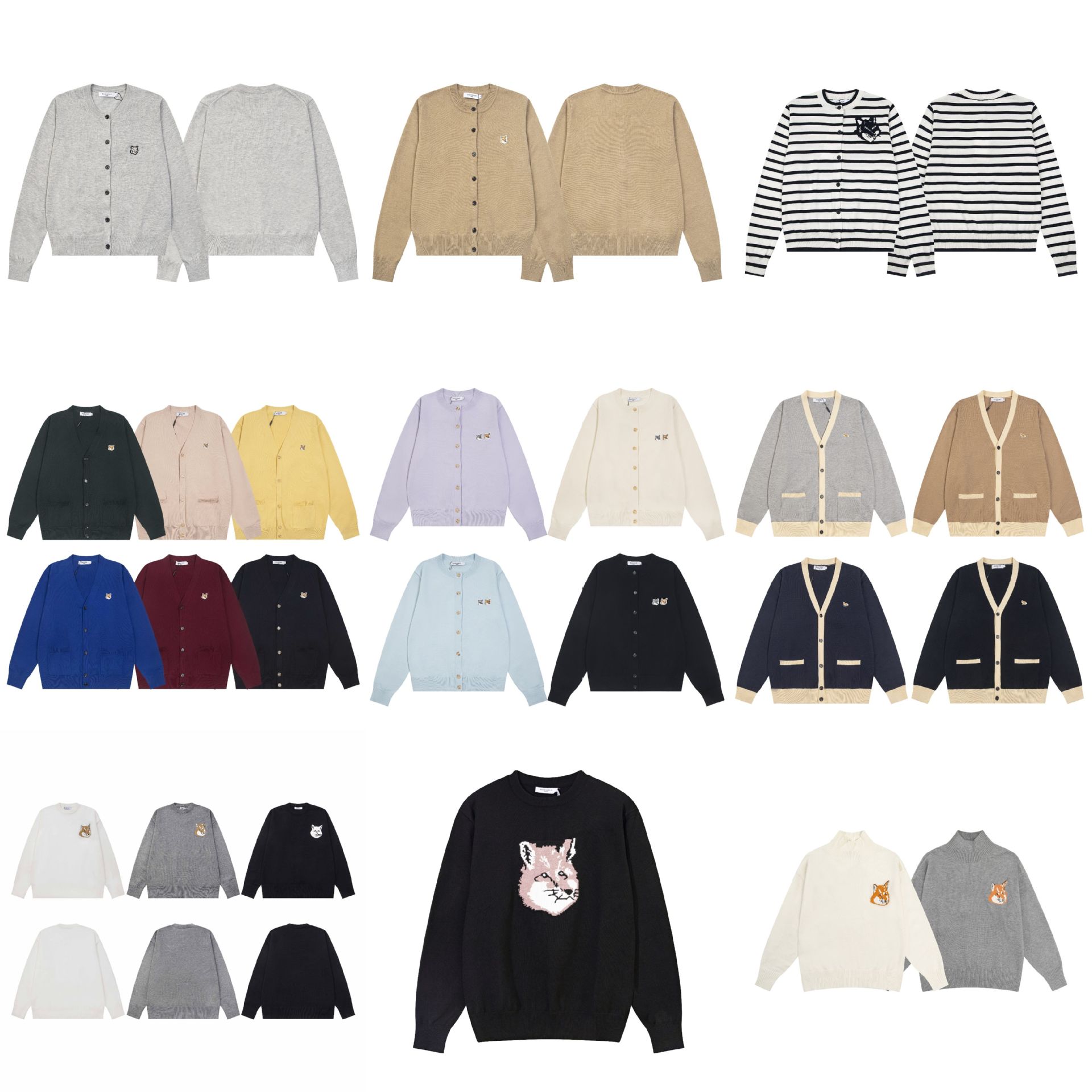 高版本restandrecreatio狐狸经典款胸前徽章刺绣条纹针织开衫毛衣详情5