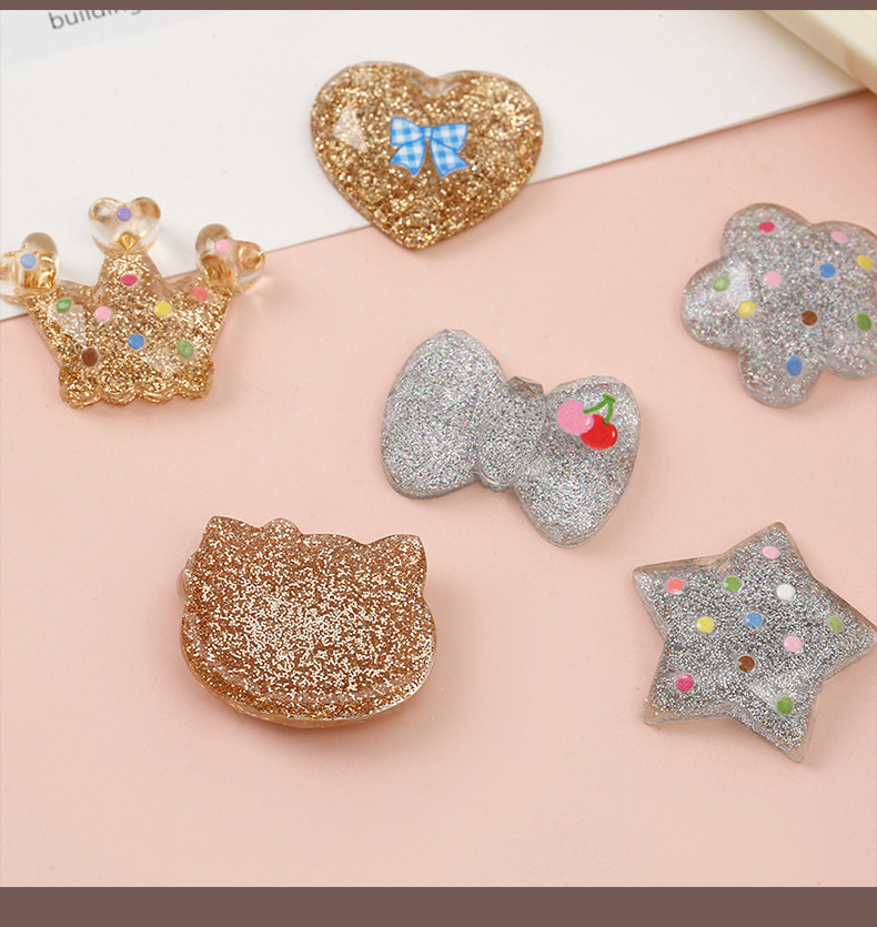 New cartoon glitter epoxy resin AB glue accessories, little cat five-pointed star patch, DIY phone case, hair accessory, headband material pic 19