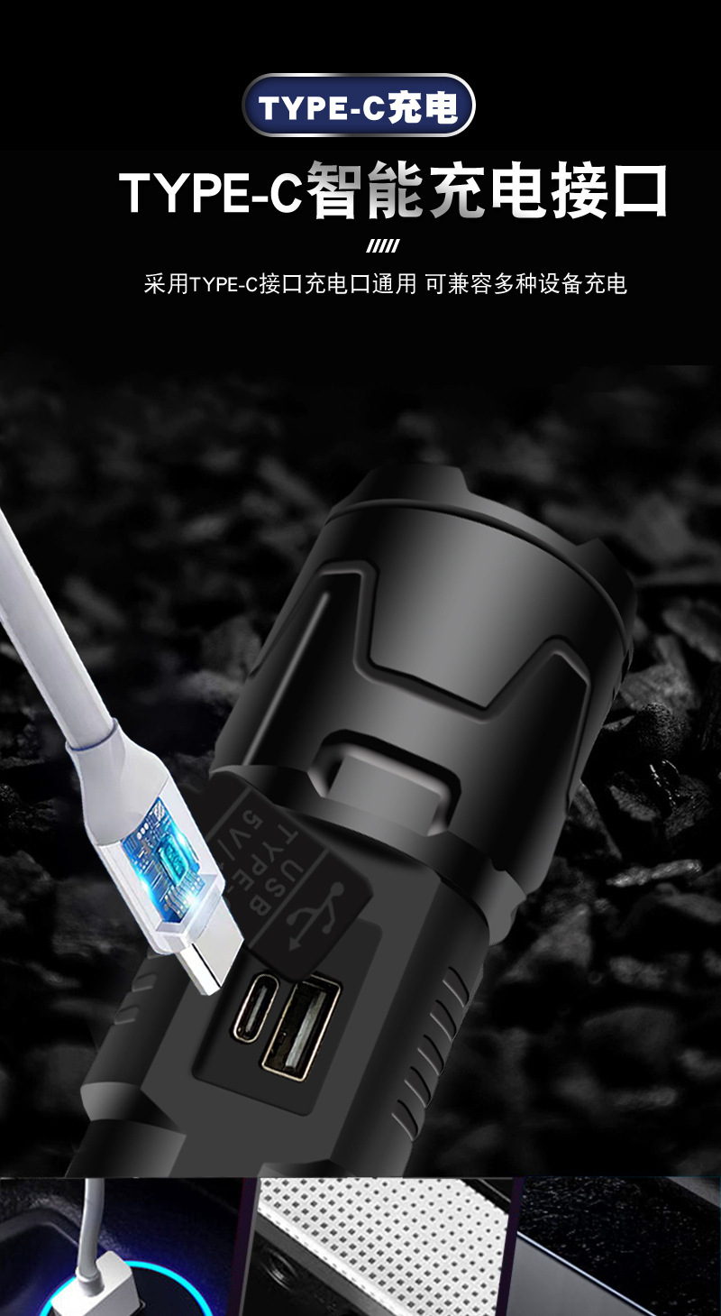 New white laser high-power Type-C charging outdoor zoom long-range screen display LED flashlight pic 9