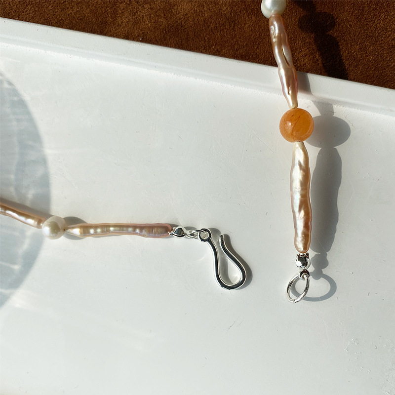 欧美轻奢高级小众设计天然珍珠搭配天然石串珠锁骨链个性精致时尚详情17