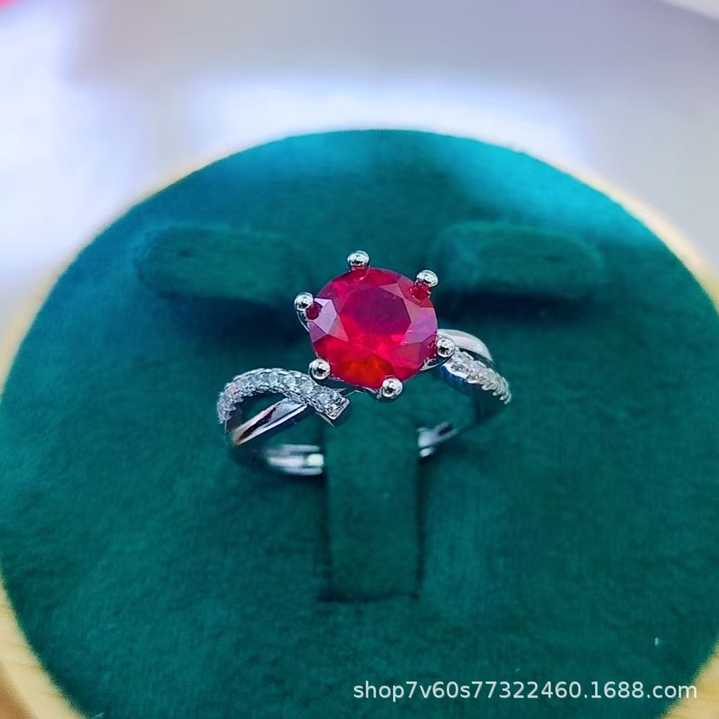 热卖珠宝首饰2克拉圆形培育鸽血红红宝石开口戒指女时尚彩宝戒指详情30