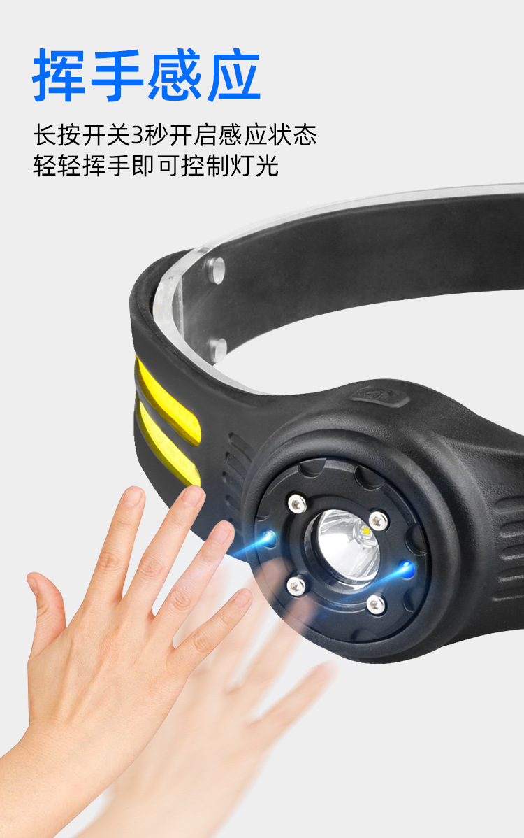 Induction headlight, LED head-mounted dual-light source night fishing headlight, USB charging running light, silicone headlight, strong light pic 10