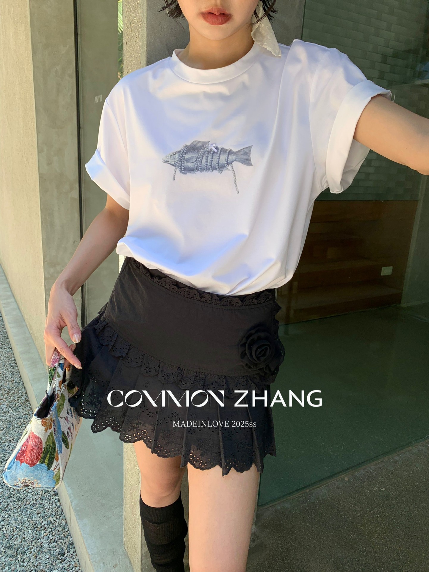 CZ ZHANG Summer Korean style laid-back casual simple printed shoulder loose round-neck short-sleeved T-shirt for women B20777 pic 14
