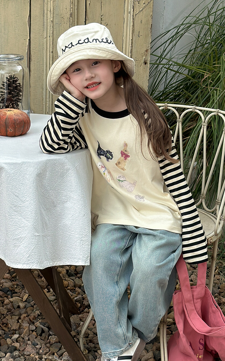 2024秋季新款儿童秋装长袖T恤上衣女童宝宝230克卡通插肩打底衫潮详情9