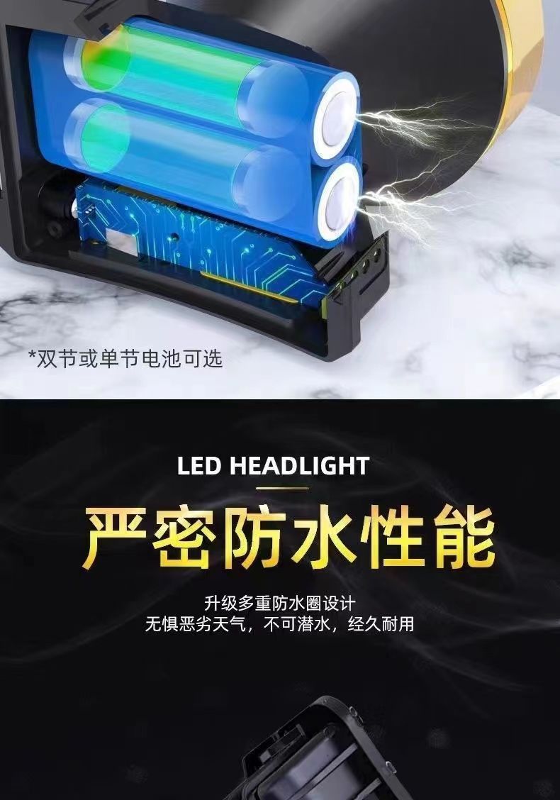 LED 黄光头灯超亮可充电头戴式强光感应特亮手电筒小型便携式夜详情14