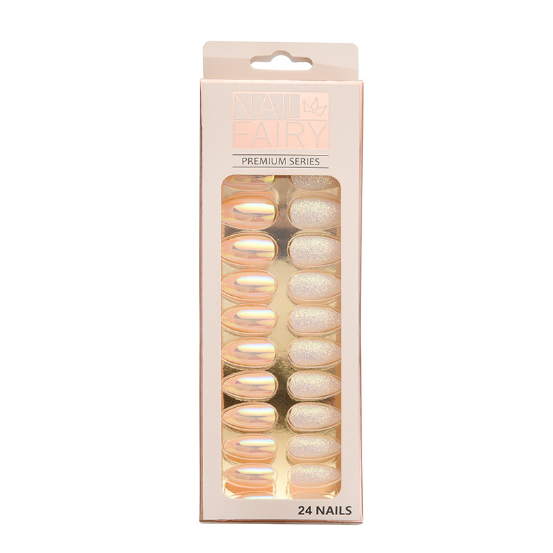 Fake nails, detachable nail art pieces, 24-piece set, finished scallion powder electroplated patches, wearable nails wholesale, ultra-thin Aurora nails pic 7