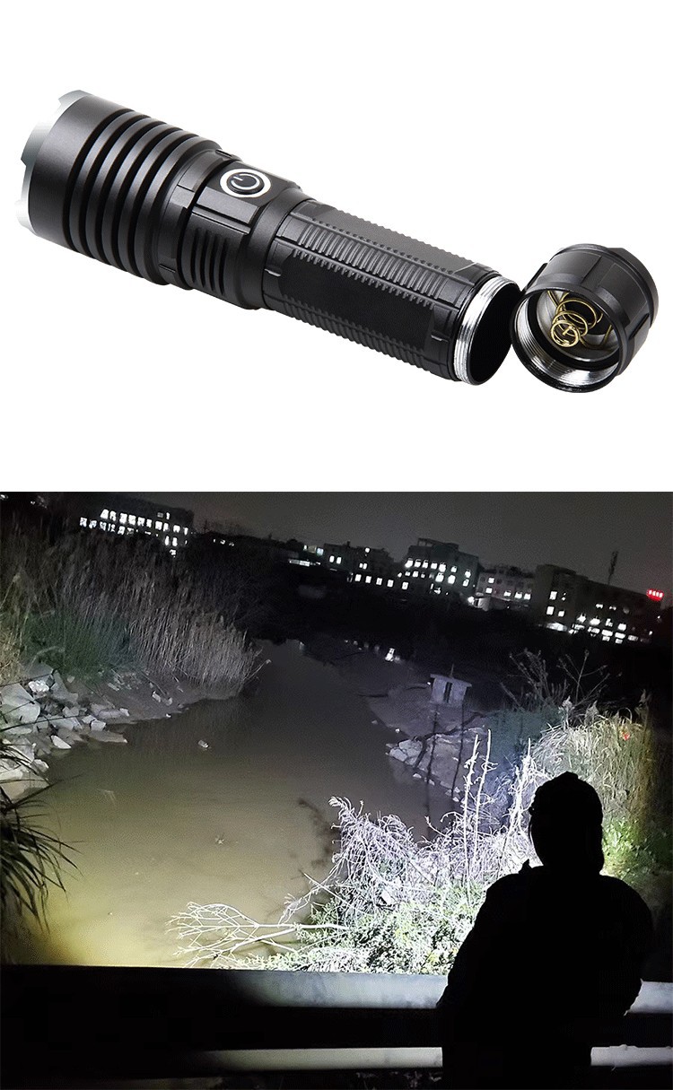 现货跨境激光炮灯type-c充电变焦强光手电筒户外照明便携P50电筒详情4