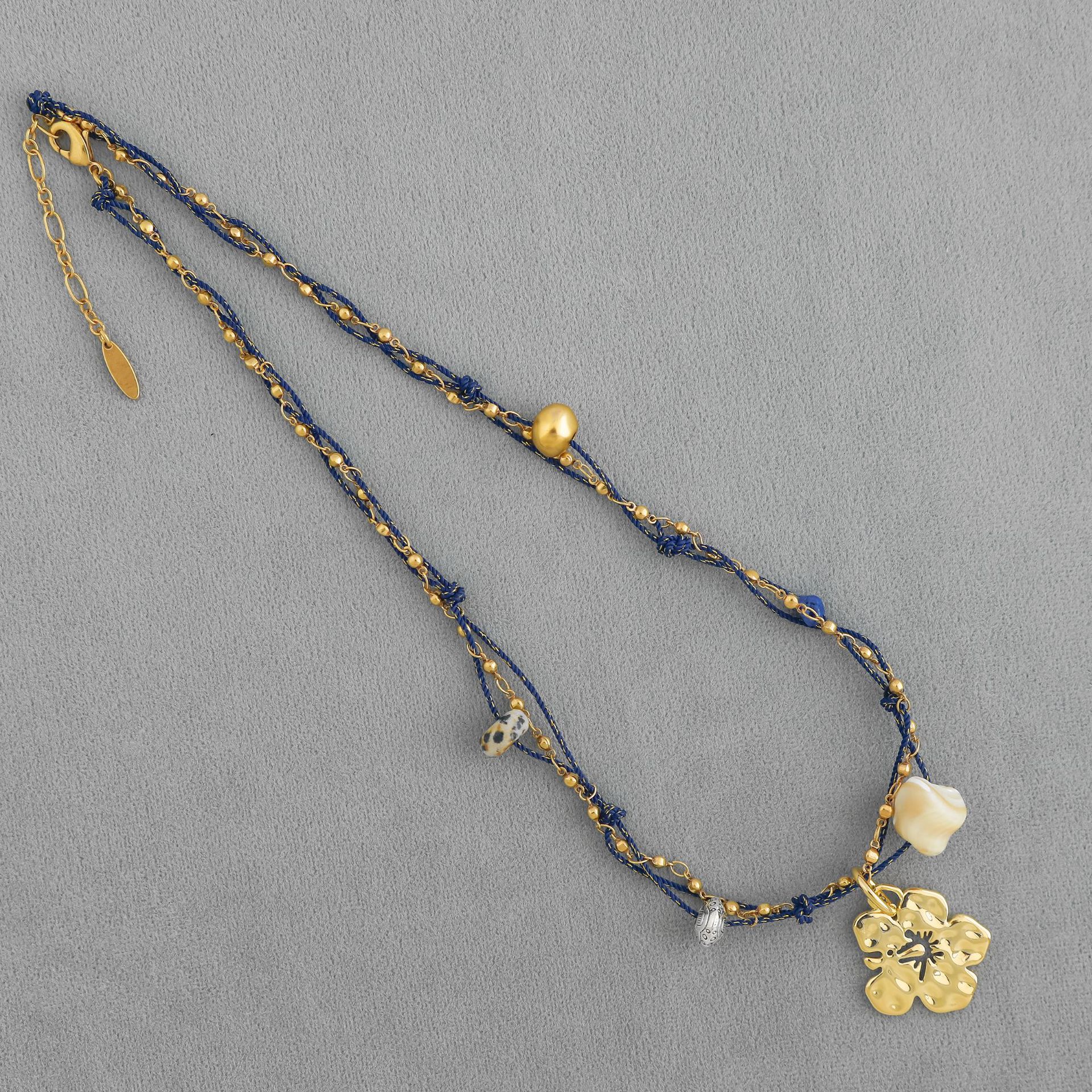 LAZY家扶桑花小岛系列项链新中式民族度假风手工编绳扶桑花锁骨链详情4