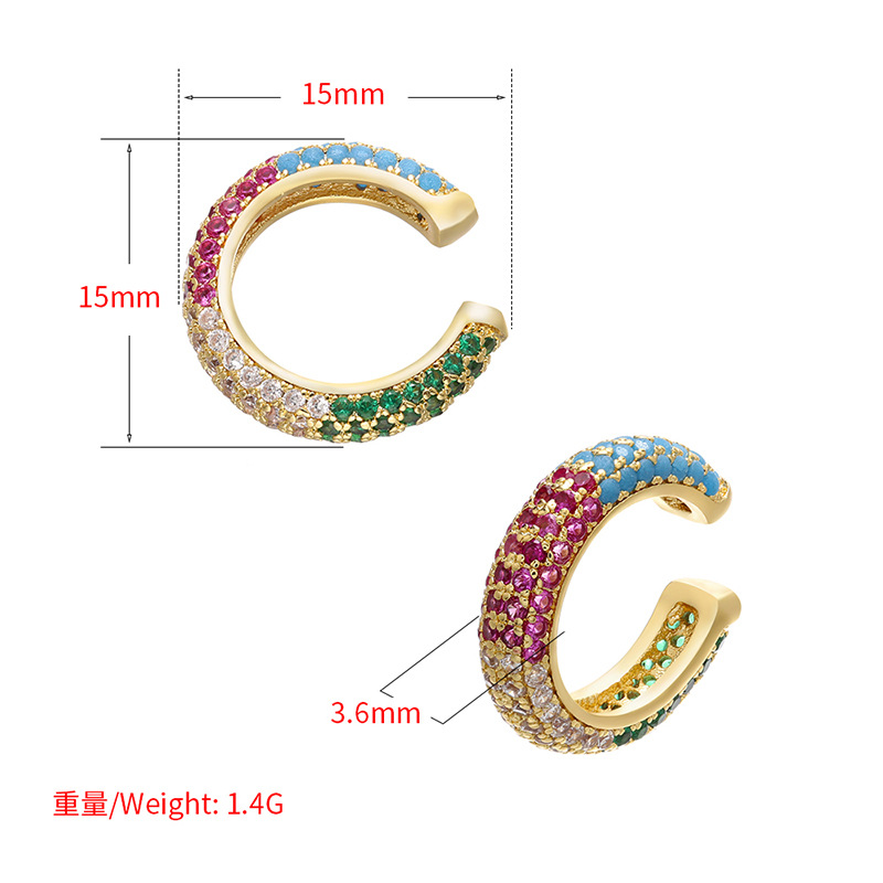 Beaded buckle jewelry, micro-inlaid color diamond ear bone clip, color zirconium simple style ear clip earrings, copper 18K gold-plated VE131 pic 29