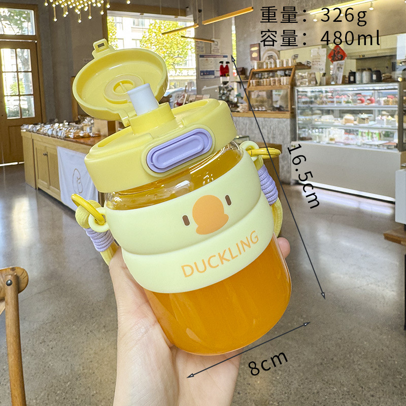 2025新款可爱便携卡通玻璃杯女学生高硼硅水杯儿童吸管杯子耐高温详情4