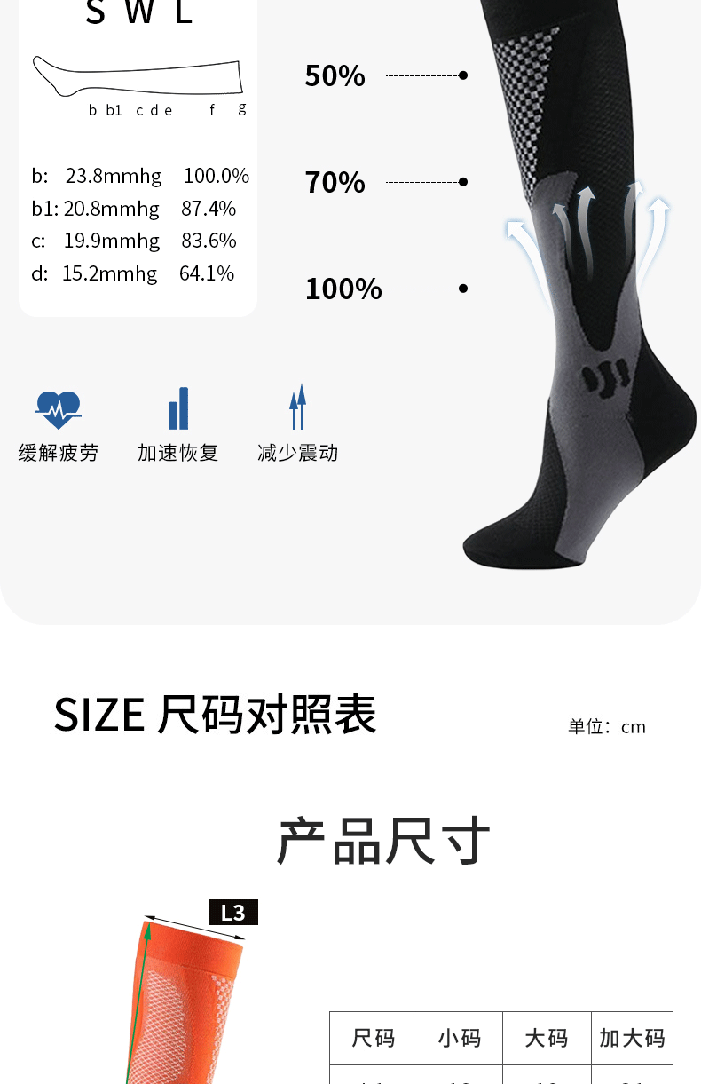 Wholesale of carefully selected anti-slip running sports pressure socks, long calf socks, outdoor cycling and fitness special elastic socks pic 10