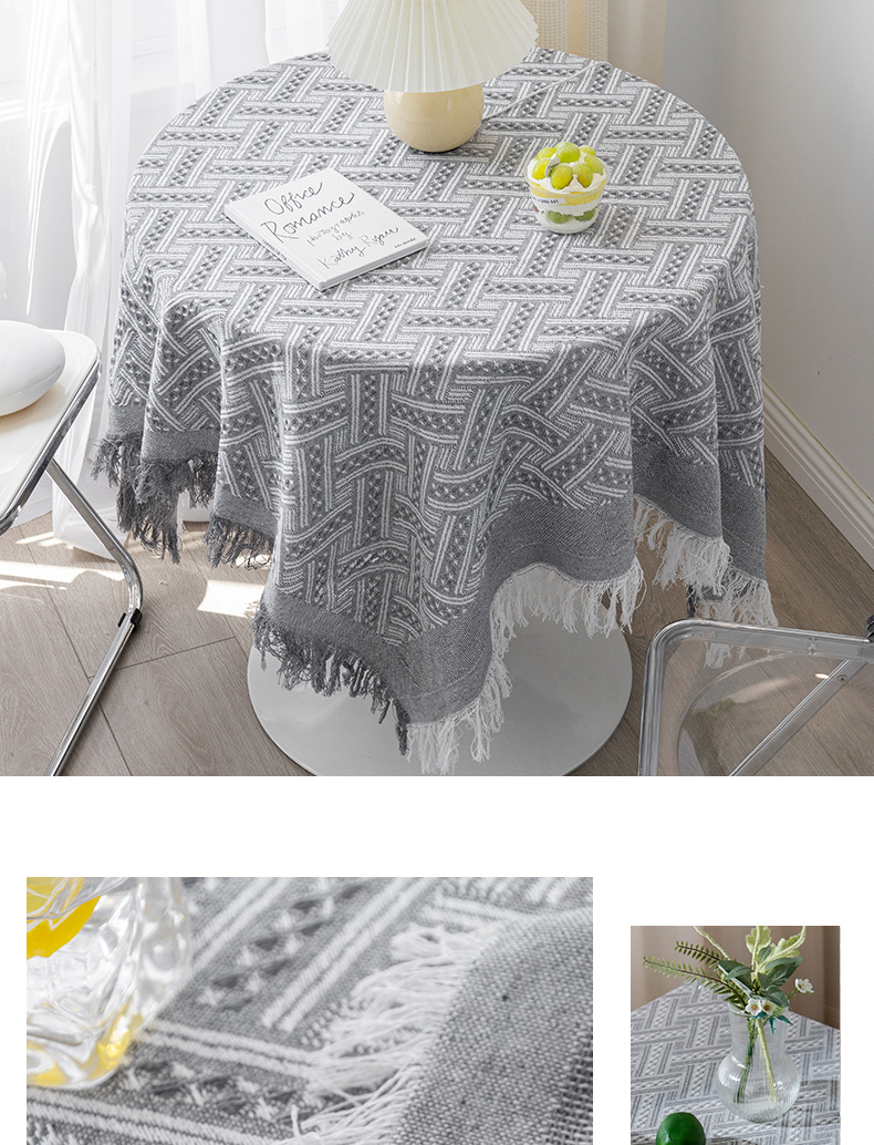 北欧桌布棉麻高级感桌布茶几布流苏边台布防尘华夫格餐布圆桌布详情18