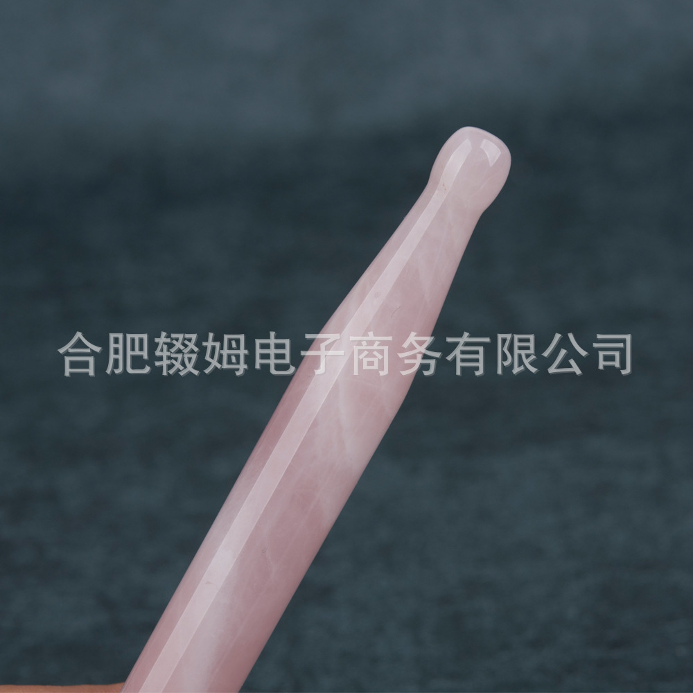 批发外贸天然粉晶玉石按摩器脸部面部刮板质感温润手工打磨穴位笔详情22