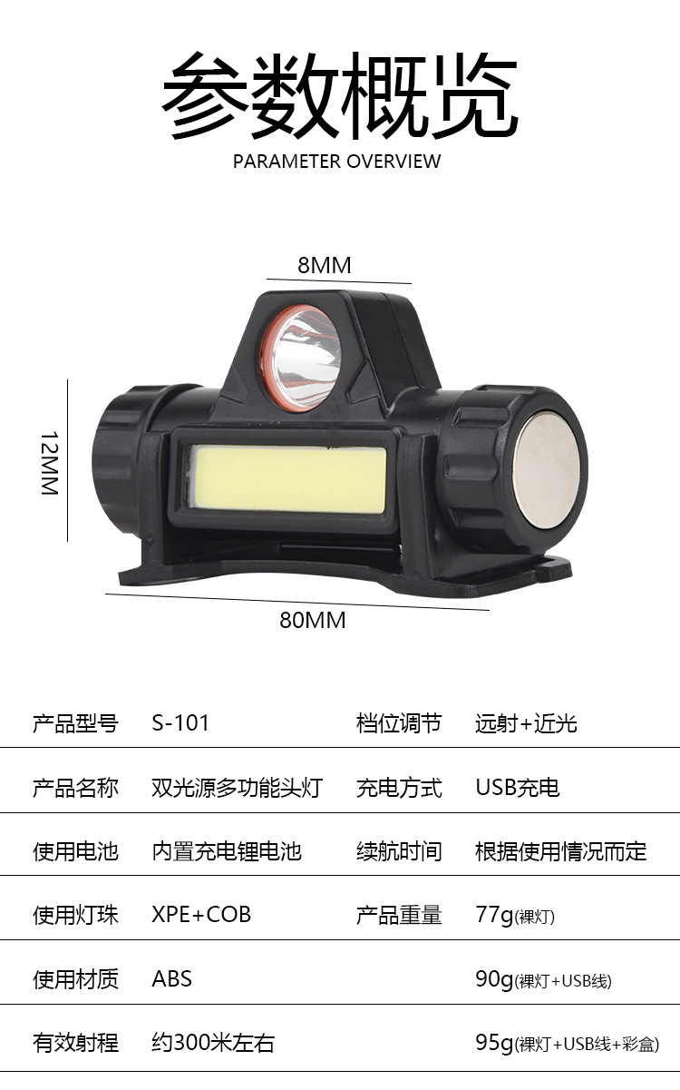 New cross-border multi-functional magnetic working LED headlamp, USB charging COB outdoor strong light portable headlamp pic 6