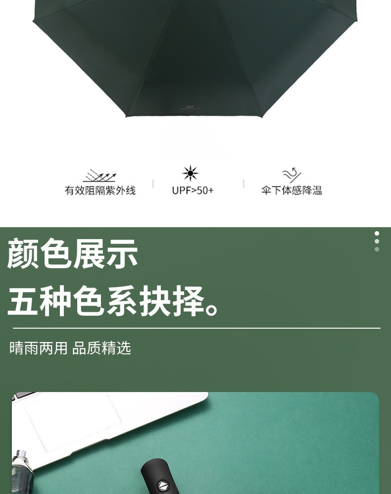 自动UV雨伞晴雨伞遮阳防紫外线折叠伞黑胶广告伞印制LOGO厂家批发详情9