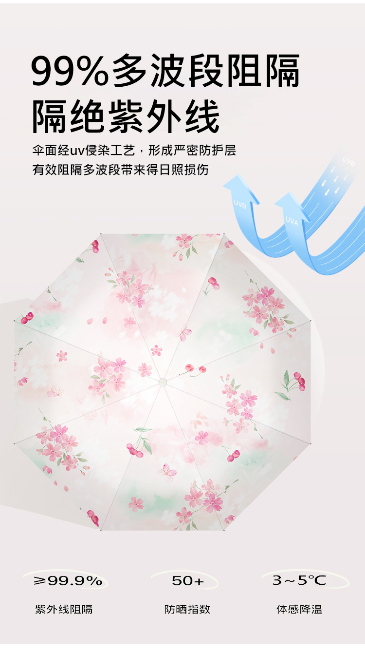 全自动雨伞防晒防紫外线太阳伞遮阳伞折叠伞小清新黑胶晴雨两用伞详情5