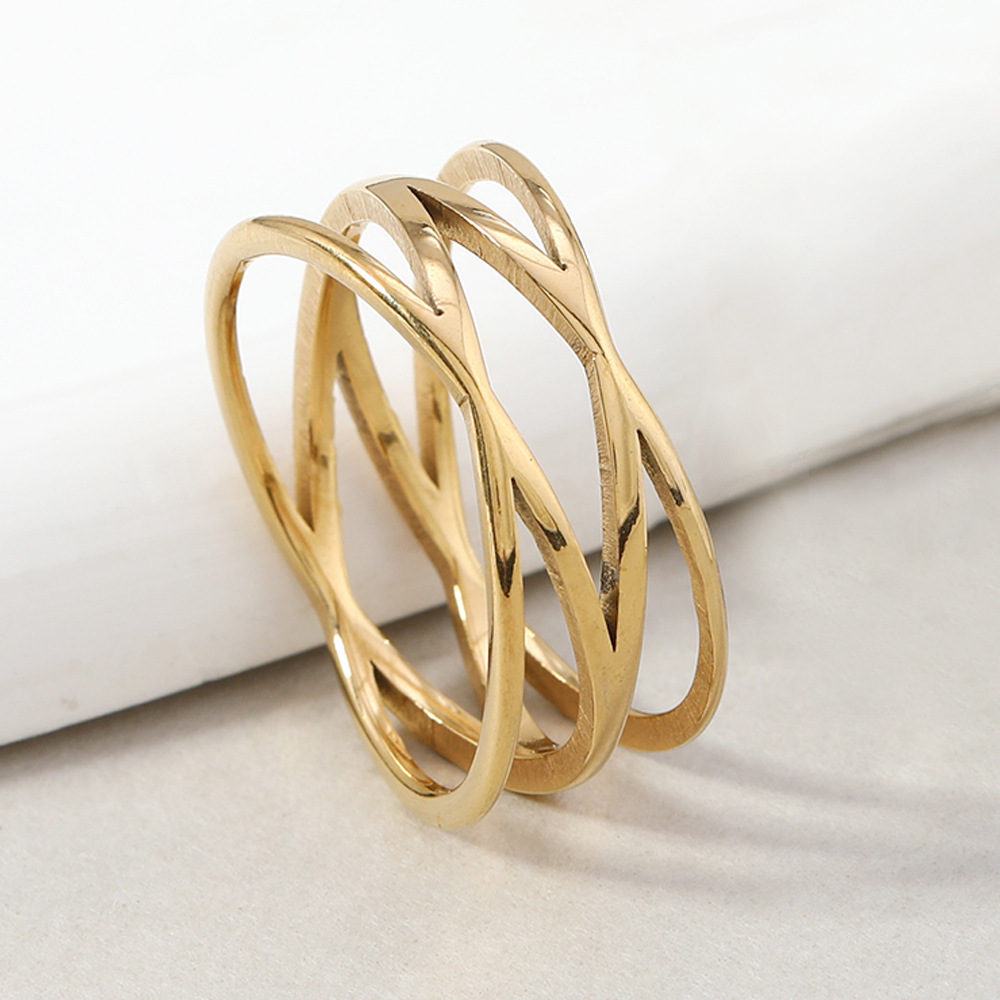 跨境欧美不锈钢戒指时尚简约镂空双交叉线几何戒指潮流百搭指环详情5