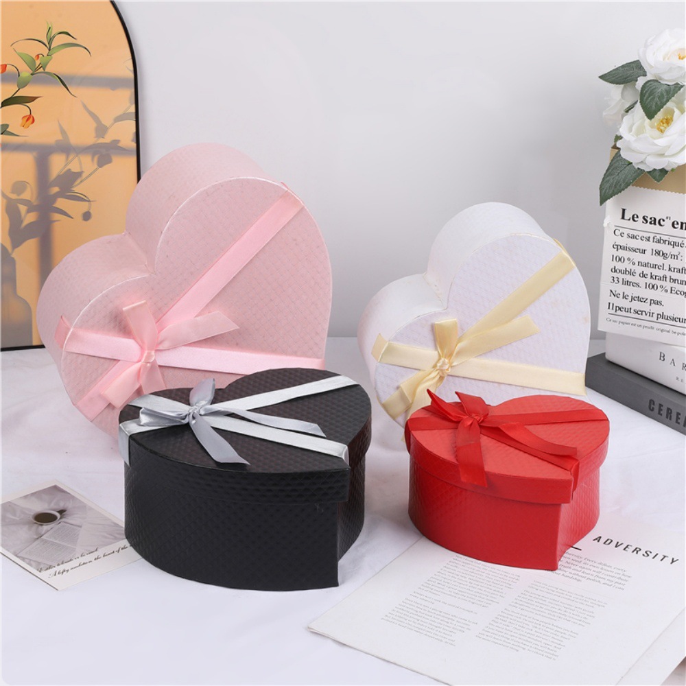 En stock cinta arco caja de embalaje de regalo forma de corazón creativo conjunto de tres piezas san valentín cumpleaños caja de regalo amor pic 8