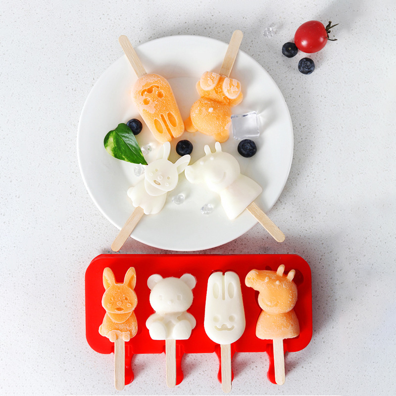 Molde molde de helado de helado hogar para paletas de hielo para sorbete de hielo abrasivo de silicona casera congelación cubo de hielo para niños cute mordida pegamento bebé pic 6