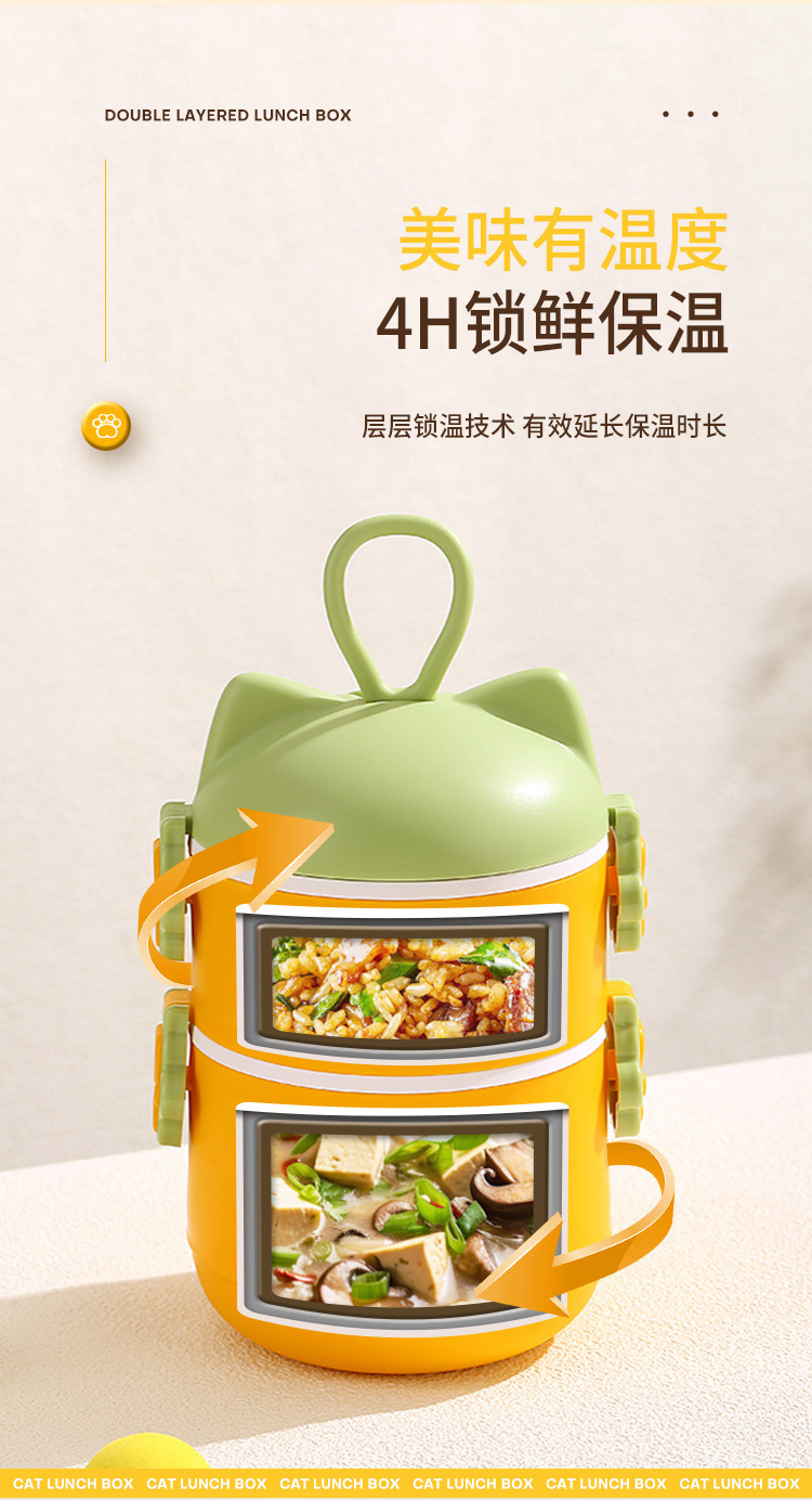 卡通小猫造型便当盒学生儿童饭盒家用可微波炉加热便携猫咪带餐盒详情4