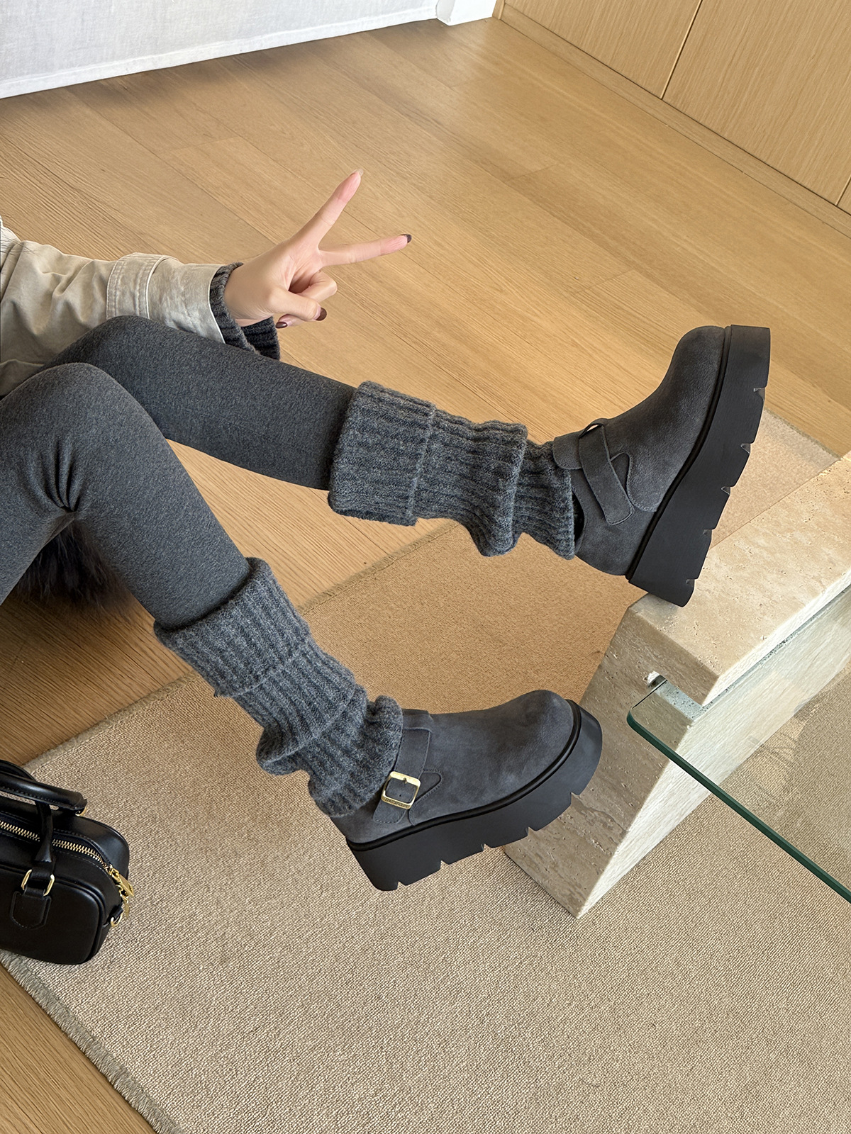 MARCO&JOYCE厚底增高勃肯鞋女冬季新款加绒松糕一脚蹬乐福鞋单鞋详情47