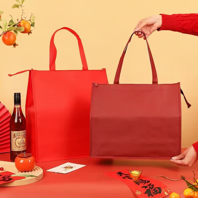 Gift-giving foreign wine zipper non-woven fabric eco-friendly bag with LOGO printing packaging white spirit handbag thickened, high-end large size pic 11