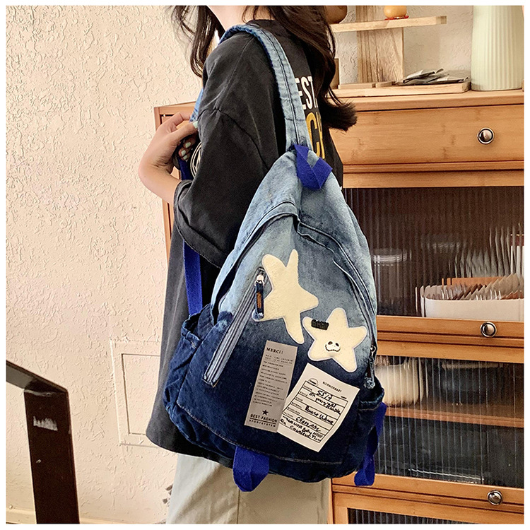 The new color-block soft backpack with pleated material, waterproof outdoor hiking bag, casual sports bag and student schoolbag trend pic 11