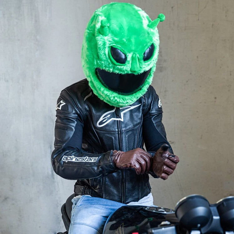 机车头盔装饰套兔毛绒可爱绿怪卡通骑行面罩摩托车套兔毛保暖面罩详情14