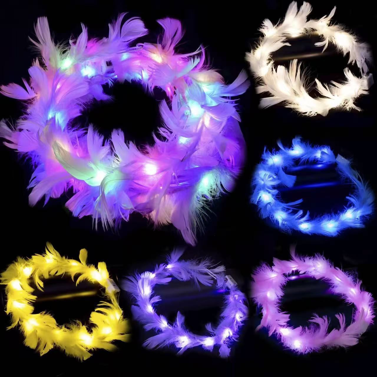 发光羽毛花环花环发光戒指玩具项链发光手镯解压玩具详情3