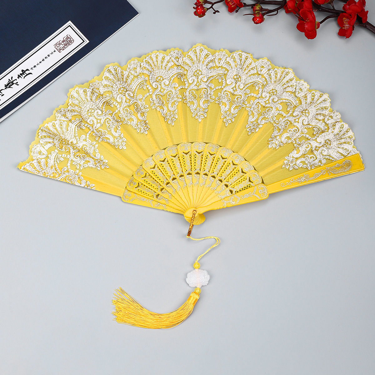 中式祥云纹古风折扇塑料舞蹈中国风折叠扇子厂家直销详情19